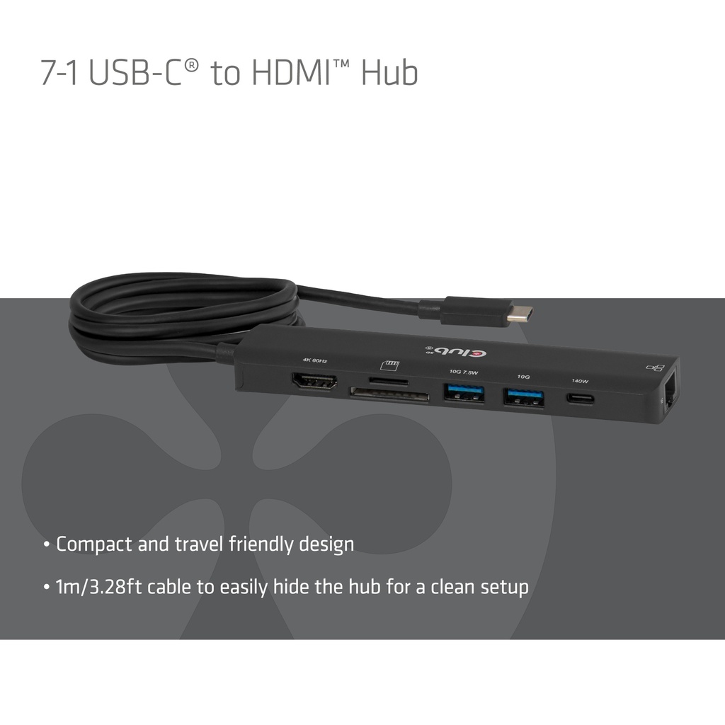 CSV-2555 7-1 USB-C® to HDMI™ Hub 4K60Hz PD3.1 140W 1m/3.28ft