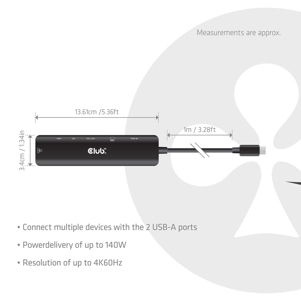 CSV-2555 7-1 USB-C® to HDMI™ Hub 4K60Hz PD3.1 140W 1m/3.28ft