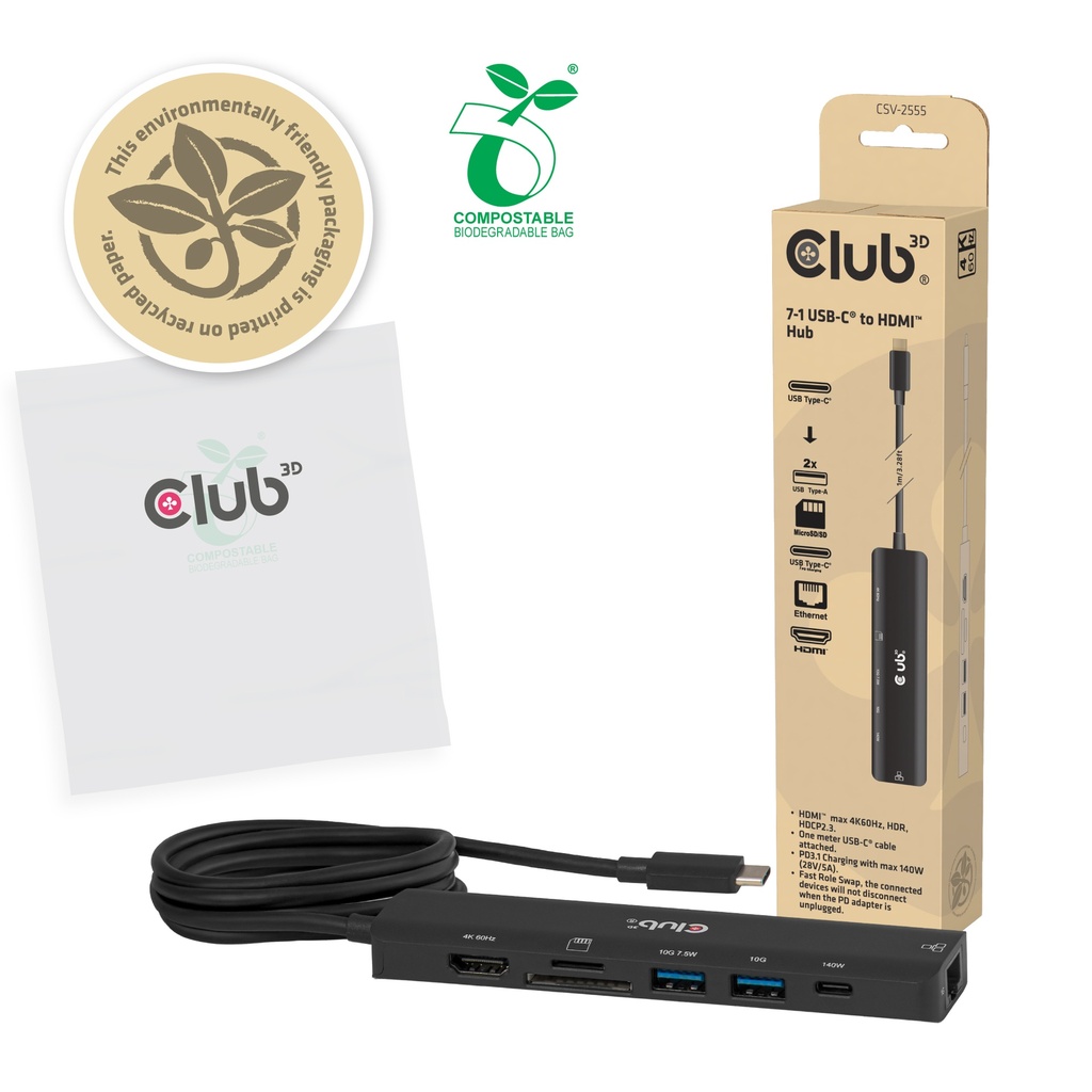 CSV-2555 7-1 USB-C® to HDMI™ Hub 4K60Hz PD3.1 140W 1m/3.28ft