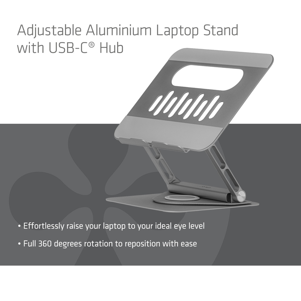 CSV-2554 Adjustable Aluminium Laptop Stand with USB-C® Hub 4K60Hz 100W 360°