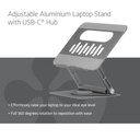 CSV-2554 Adjustable Aluminium Laptop Stand with USB-C® Hub 4K60Hz 100W 360°