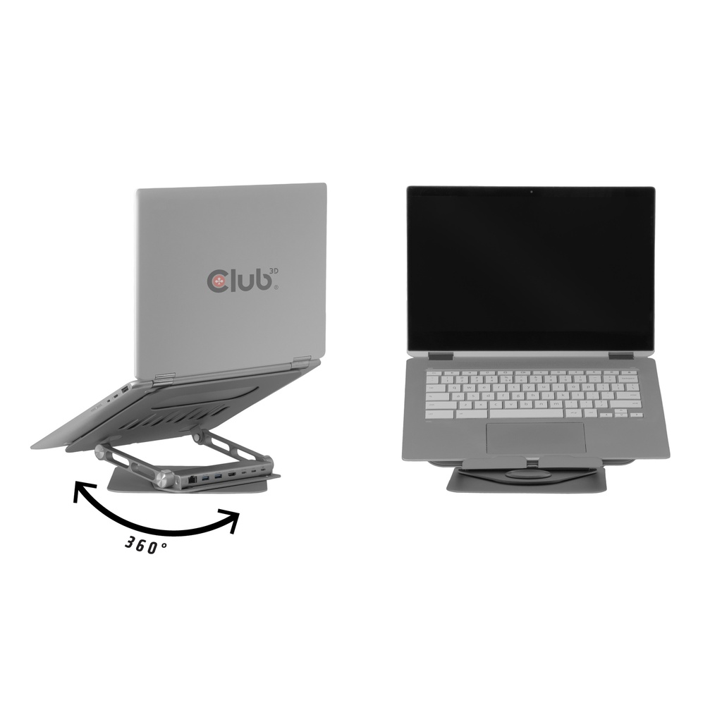 CSV-2554 Adjustable Aluminium Laptop Stand with USB-C® Hub 4K60Hz 100W 360°