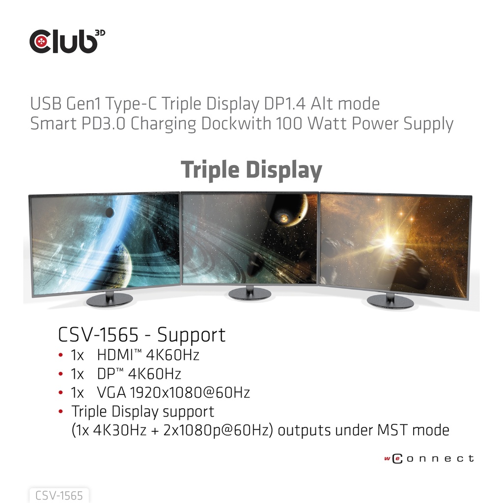 USB-C®10Gbps  Triple Display DP 1.4 Alt PD Charging Dock 100W PD Power charger