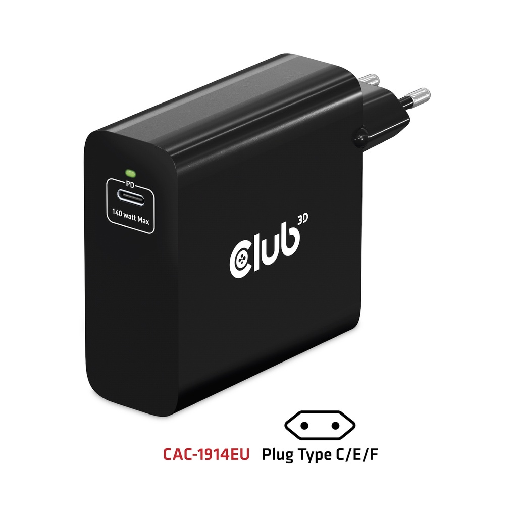 Travel Charger 140 Watt GaN technology, Single port USB -C®, Power Delivery(PD) 5Gbps Support EU