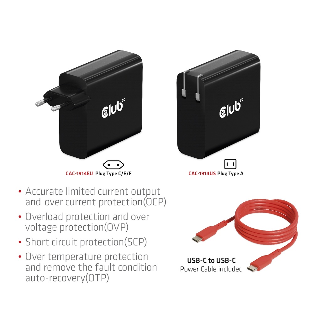 Travel Charger 140 Watt GaN technology, Single port USB -C®, Power Delivery(PD) 5Gbps Support EU
