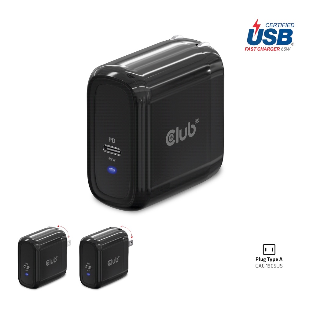 Travel Charger PPS 65W GAN technology, Single port USB -C®, Power Delivery(PD) 3.0 Support