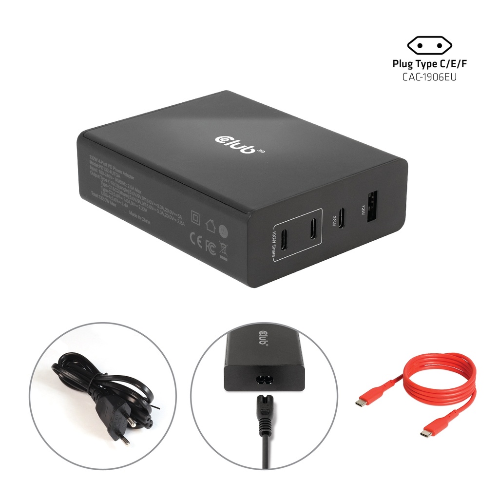 Travel Charger 132W GAN technology, Four port USB -A and -C®, Power Delivery(PD) 3.0 Support