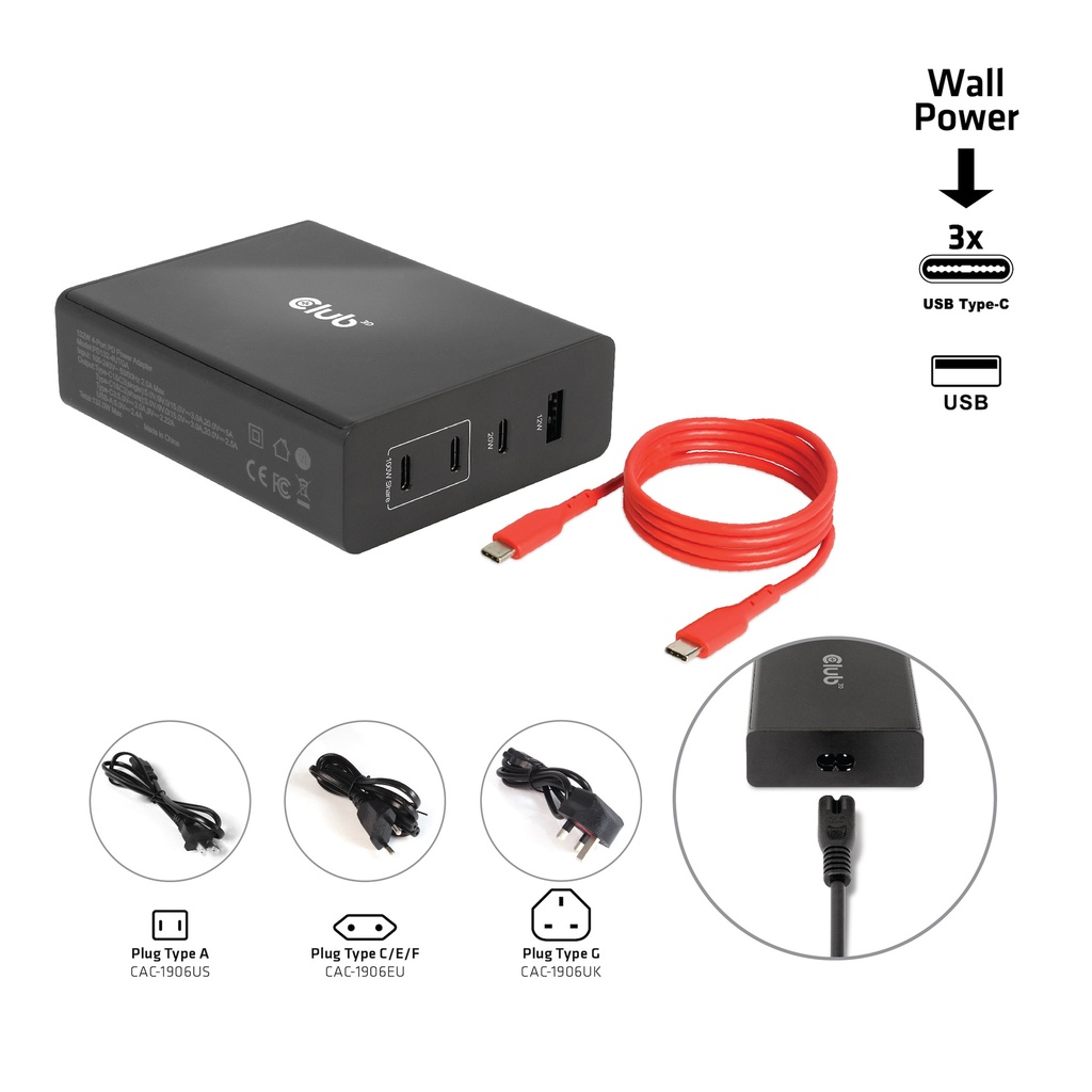 Travel Charger 132W GAN technology, Four port USB -A and -C®, Power Delivery(PD) 3.0 Support