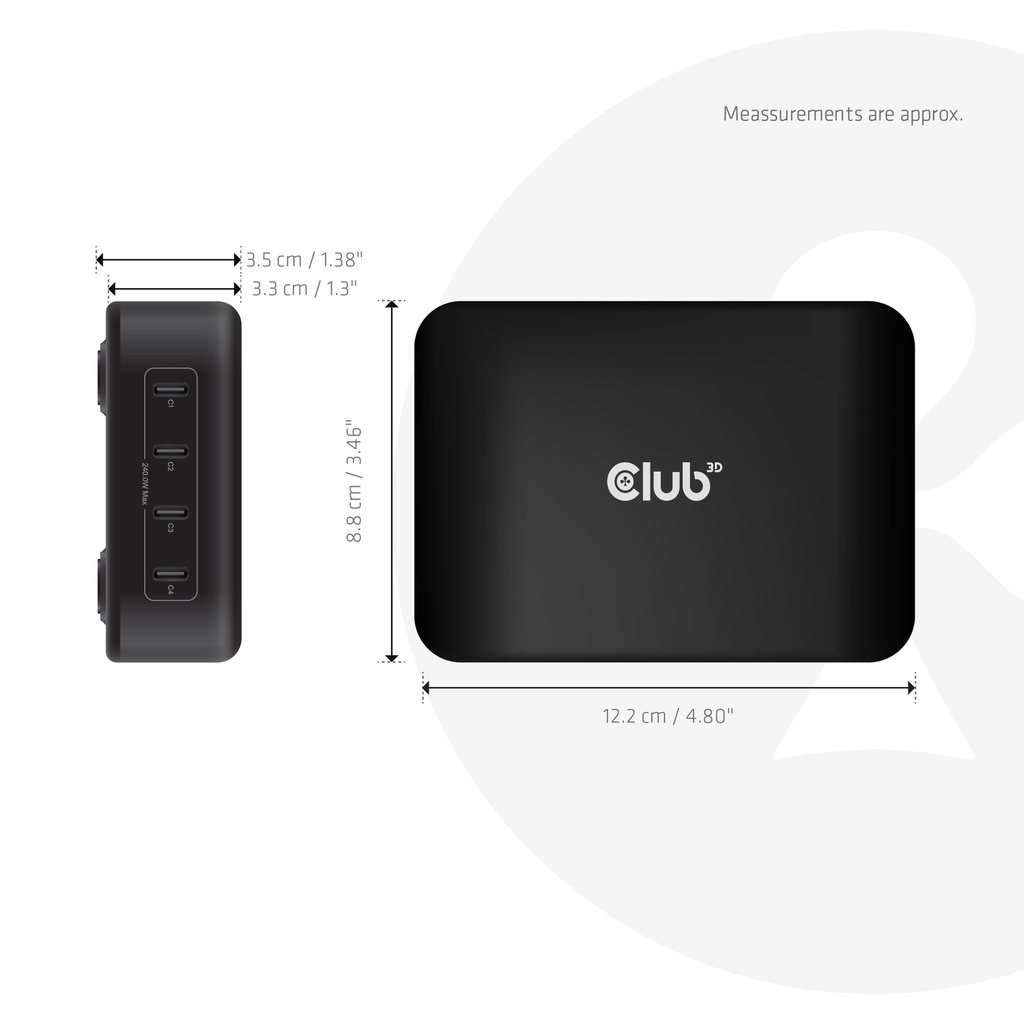 Travel Charger 240 Watt GaN technology, Four port USB -C®, Power Delivery(PD) 5Gbps and PPS Support