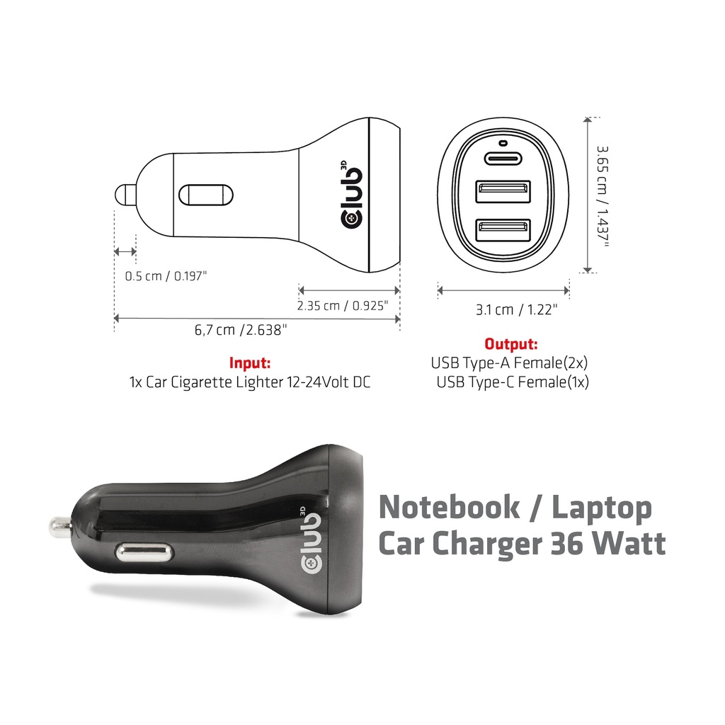 Notebook / Laptop Car Charger 36 Watt