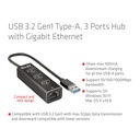 USB-A 5Gbps 3 Ports Hub Gigabit Ethernet