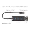USB-A 5Gbps 3 Ports Hub Gigabit Ethernet