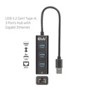 USB-A 5Gbps 3 Ports Hub Gigabit Ethernet