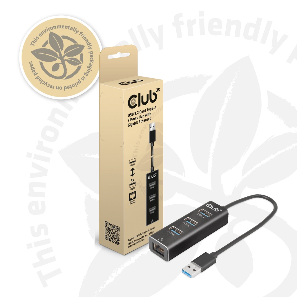 USB-A 5Gbps 3 Ports Hub Gigabit Ethernet