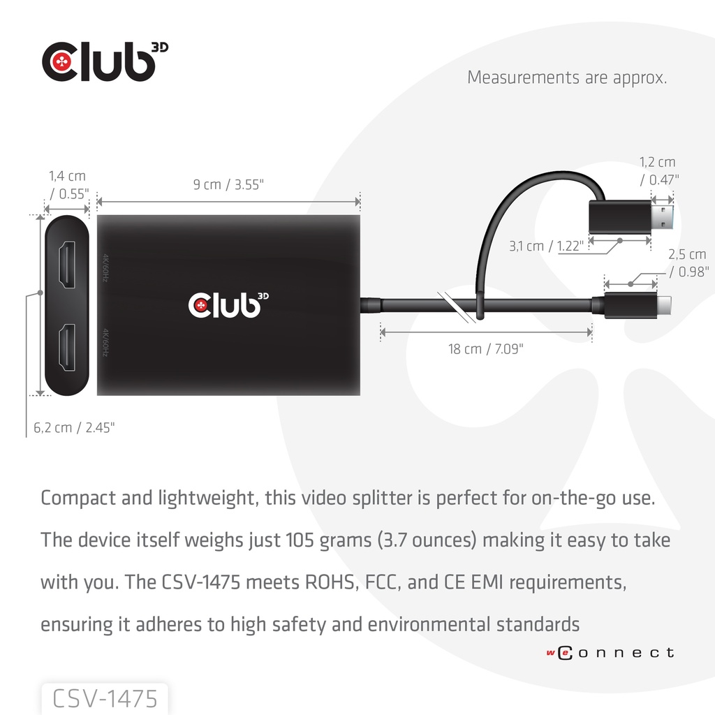 USB-C® (with USB -A Adapter) to dual HDMI™ (4K60Hz) Video Splitter with DisplayLink®