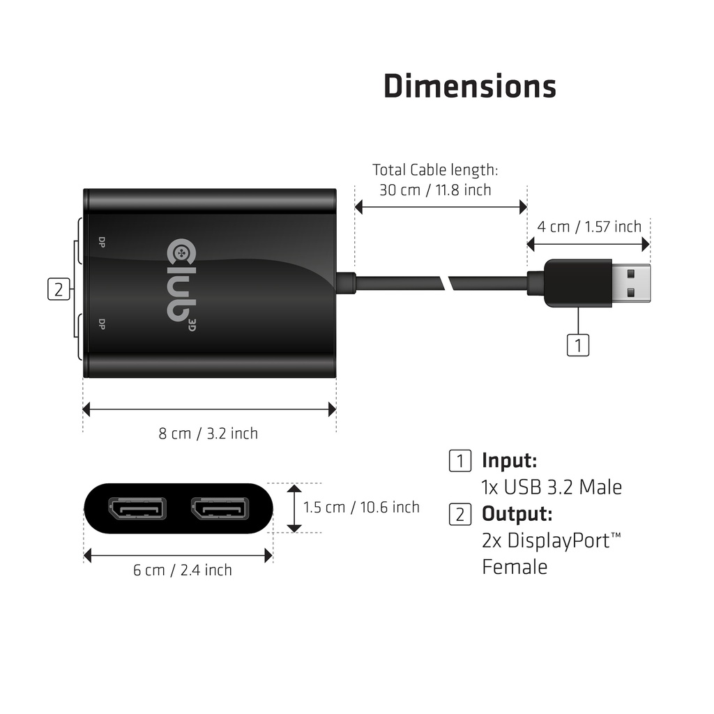 USB-A to DisplayPort™1.2 Dual Monitor 4K60Hz Video Splitter