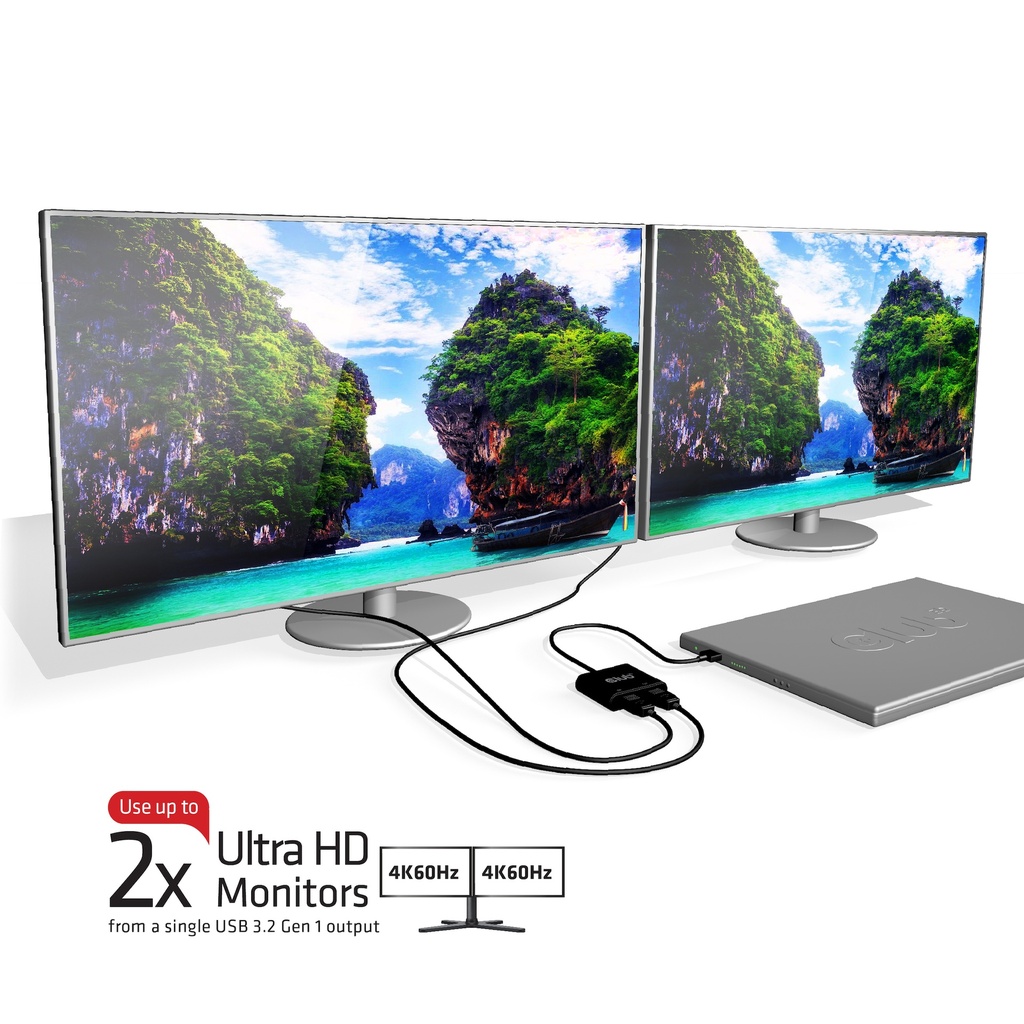 USB-A to DisplayPort™1.2 Dual Monitor 4K60Hz Video Splitter