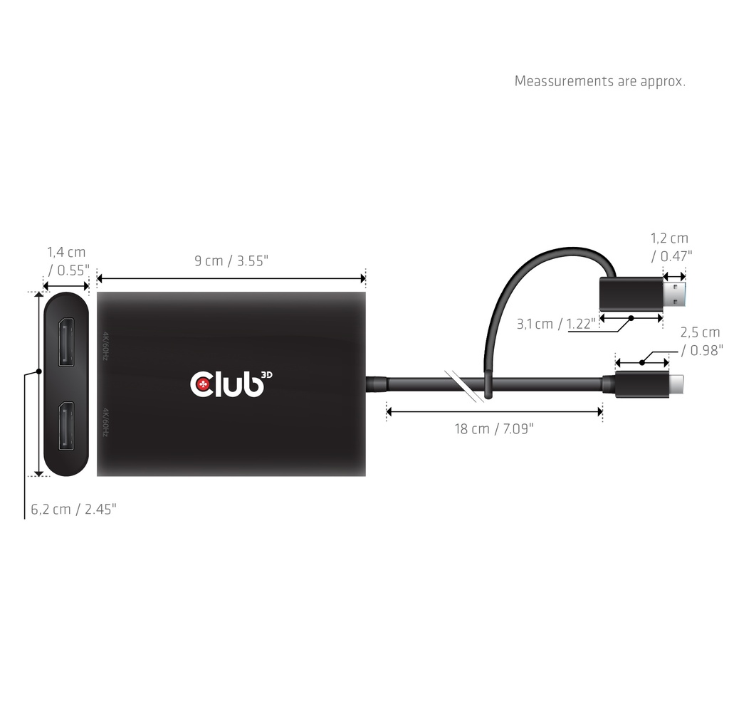 USB-C® (with USB -A adapter) to dual  Displayport™(4K60Hz) Video Splitter
