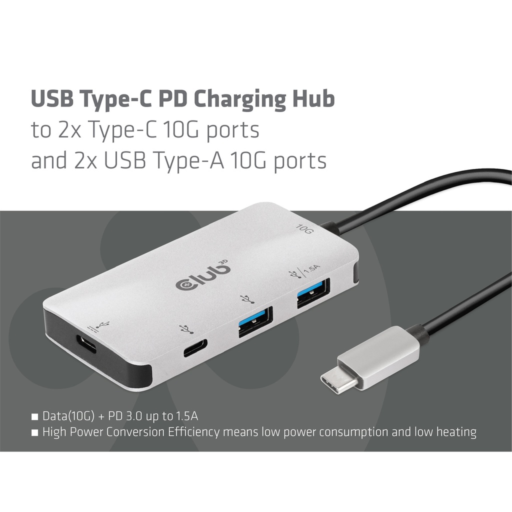 USB-C®5Gbps PD Charging Hub to 2x -C® 10G ports and 2x USB Type-A 10G ports 