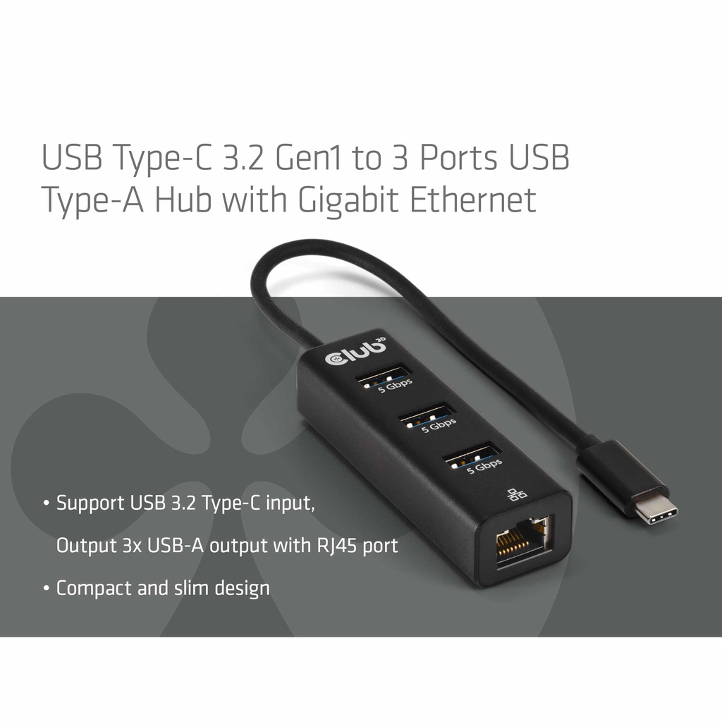 USB-C® 5Gbps to 3 Ports USB Type-A Hub with Gigabit Ethernet