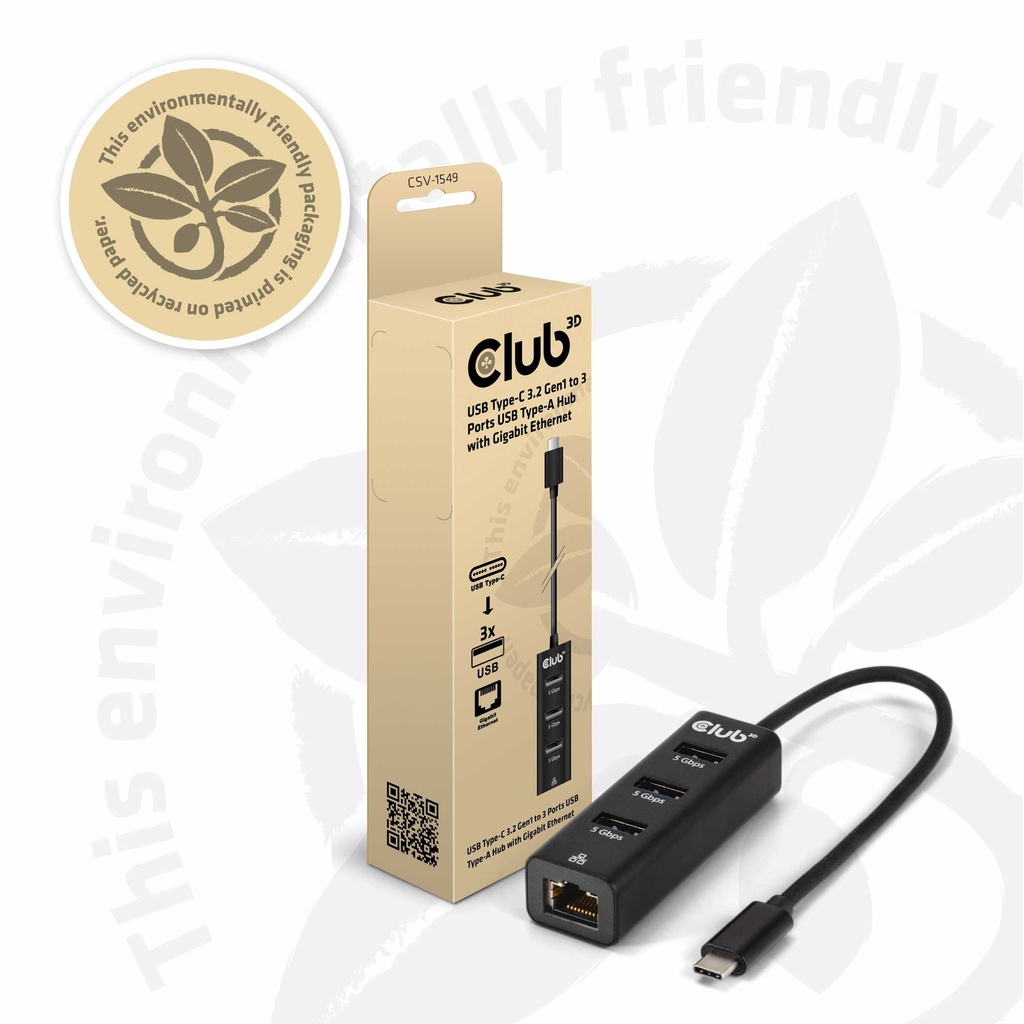 USB-C® 5Gbps to 3 Ports USB Type-A Hub with Gigabit Ethernet