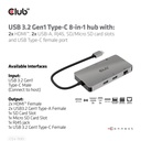 USB-C®5Gbps 8-in-1 hub with 2x HDMI™, 2x USB-A, RJ45, SD/Micro SD card slots and USB-C®female port