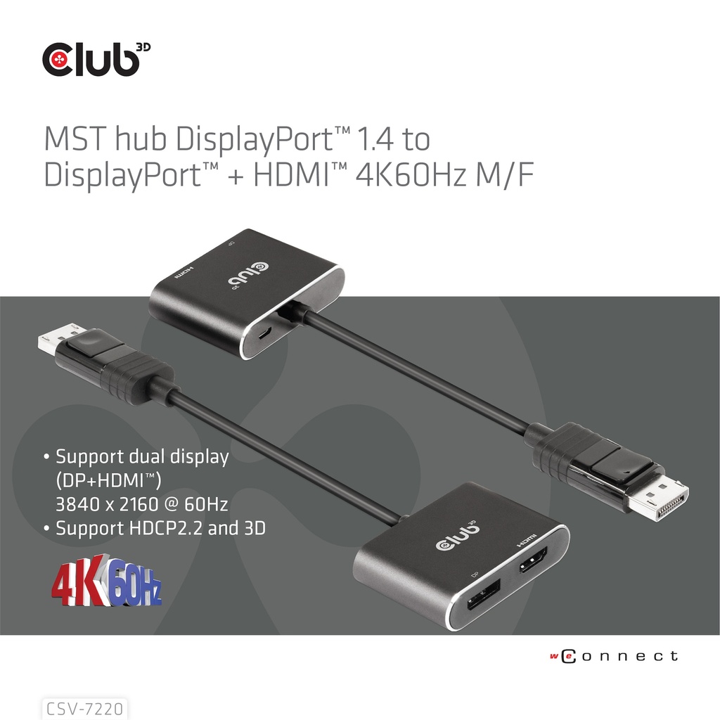 MST hub DisplayPort™ 1.4 to DisplayPort™ + HDMI™ 4K60Hz M/F 