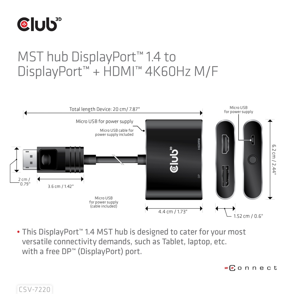 MST hub DisplayPort™ 1.4 to DisplayPort™ + HDMI™ 4K60Hz M/F 