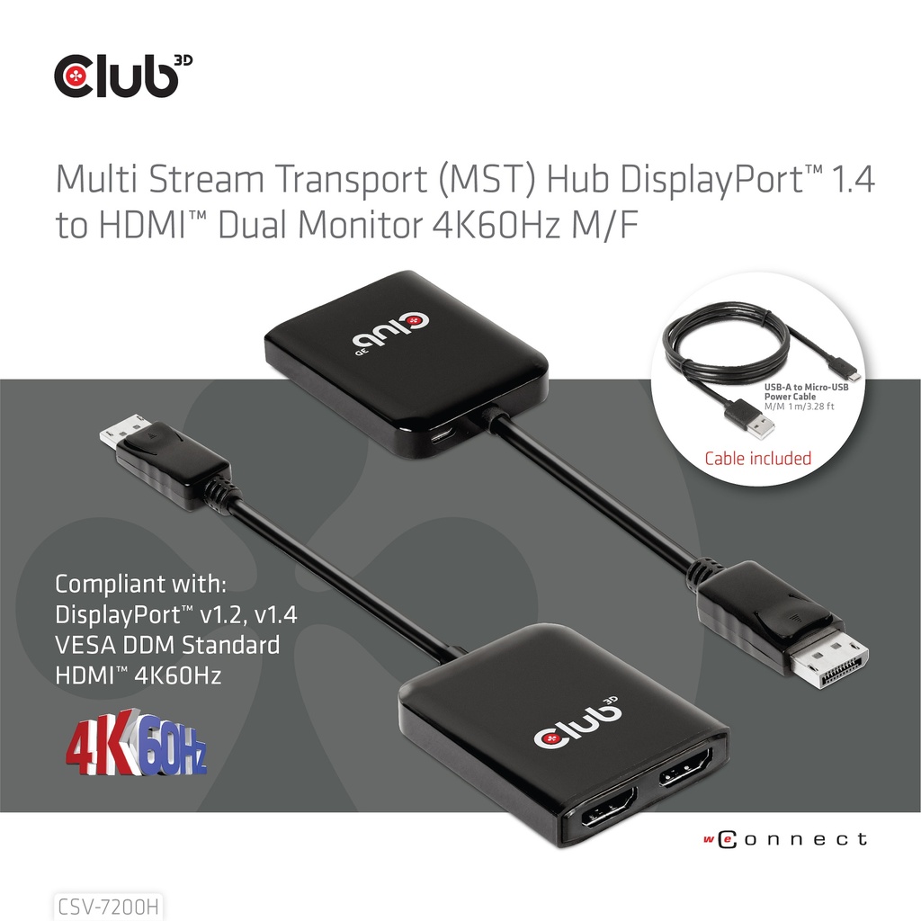 Multi Stream Transport (MST) Hub DisplayPort™ 1.4 to HDMI™ Dual Monitor 4K60Hz M/F