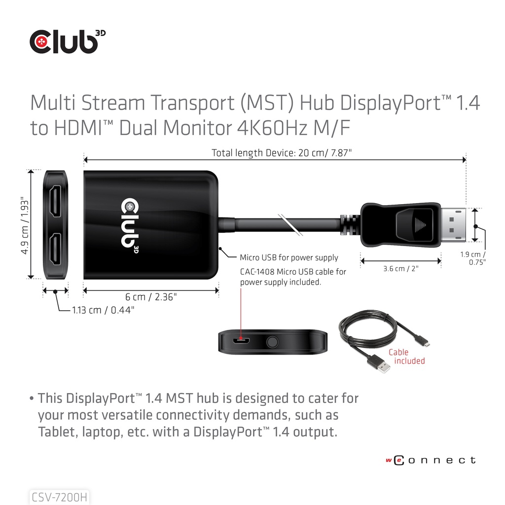 Multi Stream Transport (MST) Hub DisplayPort™ 1.4 to HDMI™ Dual Monitor 4K60Hz M/F