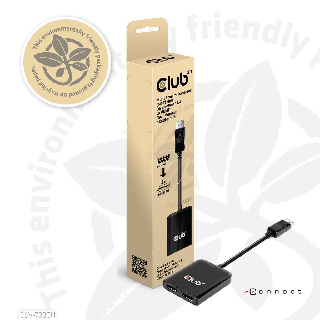 Multi Stream Transport (MST) Hub DisplayPort™ 1.4 to HDMI™ Dual Monitor 4K60Hz M/F