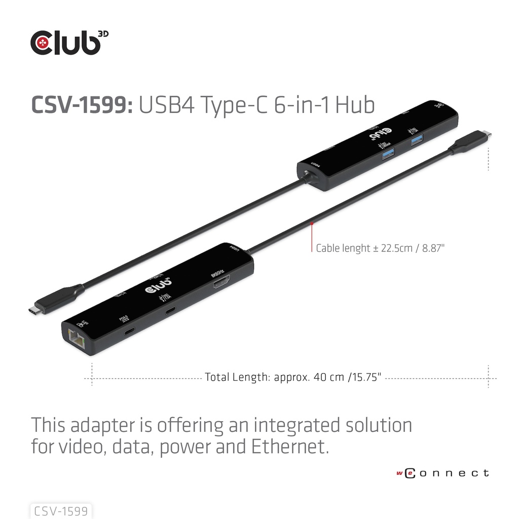 USB-C®10Gbps, 6-in-1 Hub with HDMI™ 8K60Hz or 4K120Hz, 2xUSB Type-A(10G), Ethernet RJ45(2.5G) and 2xUSB-C®, 1x Data(10G) and 1xPD3.0 charging 100 watt