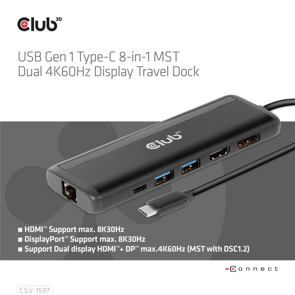 USB-C®5Gbps  8-in-1 MST Dual 4K60Hz Display Travel Dock