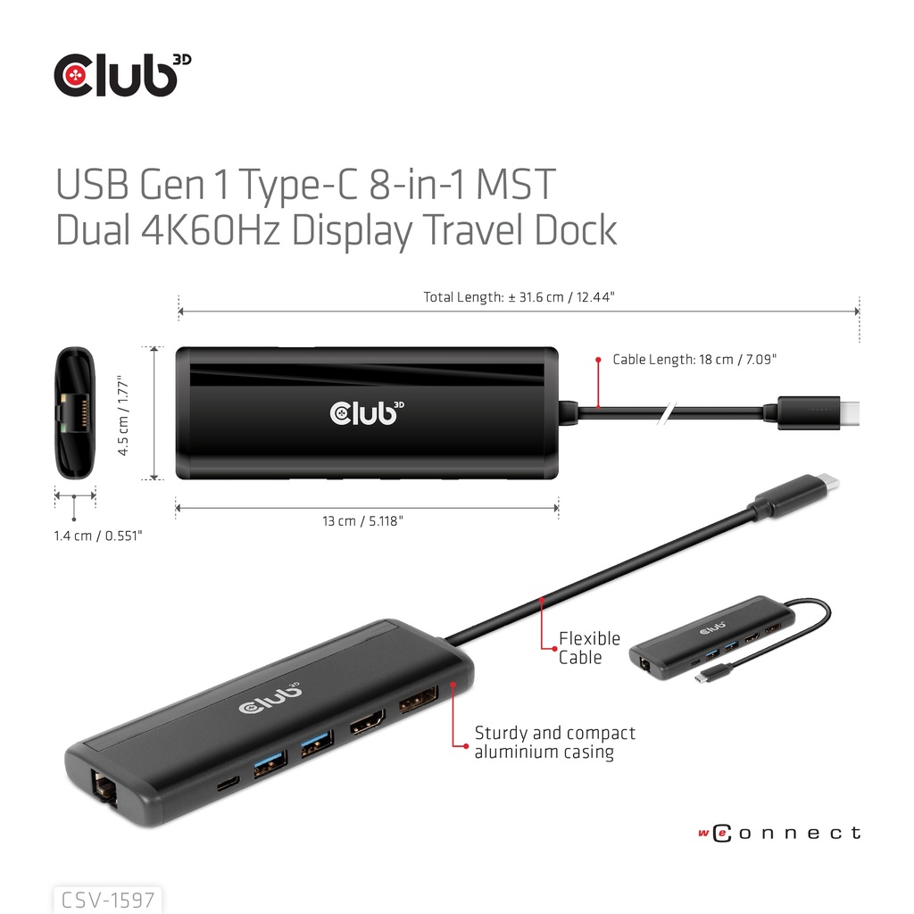 USB-C®5Gbps  8-in-1 MST Dual 4K60Hz Display Travel Dock