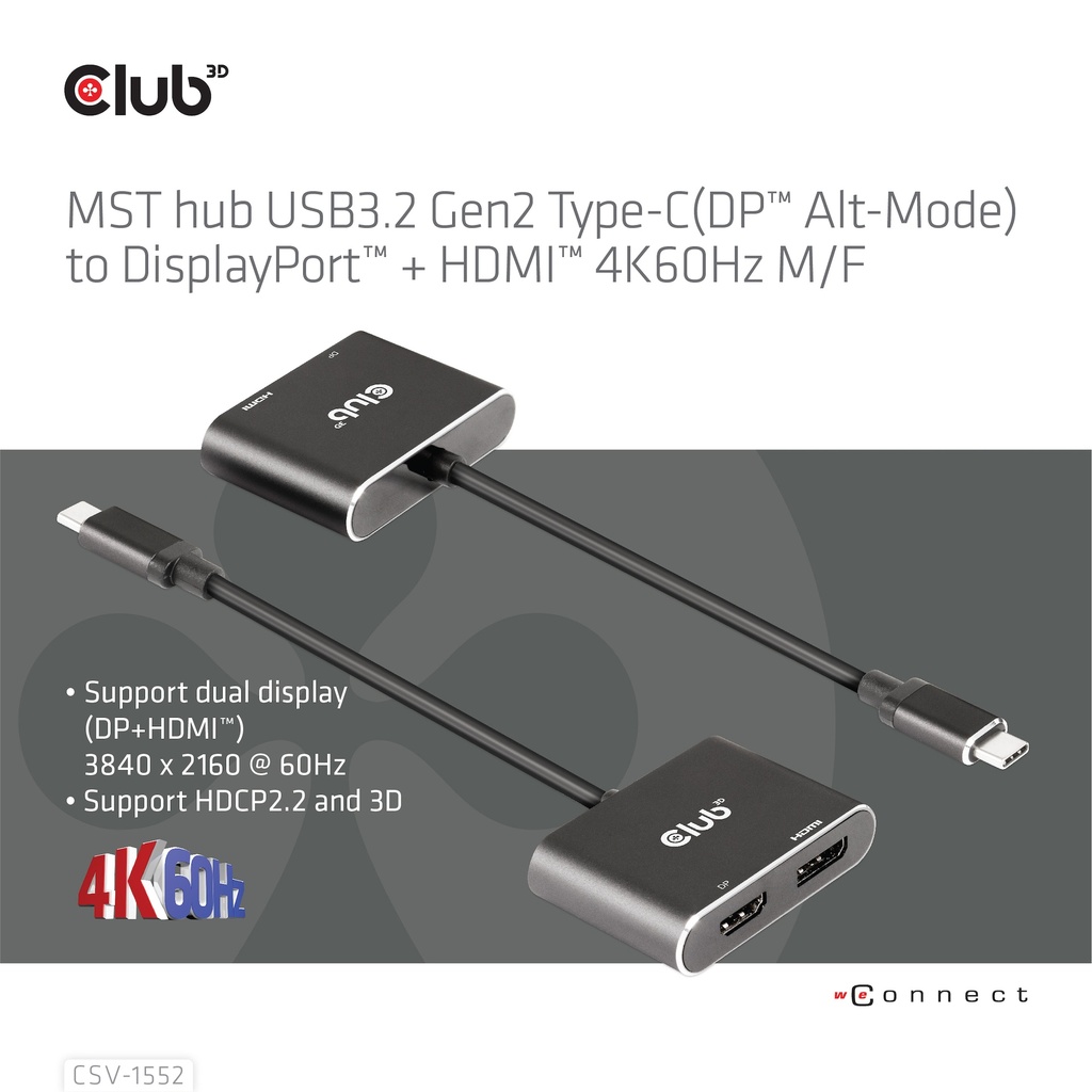 MST hub USB-C®(DP Alt-Mode) to DisplayPort™ + HDMI™ 4K60Hz M/F 