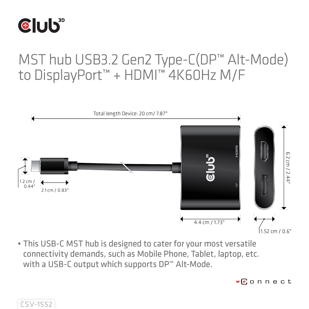 MST hub USB-C®(DP Alt-Mode) to DisplayPort™ + HDMI™ 4K60Hz M/F 