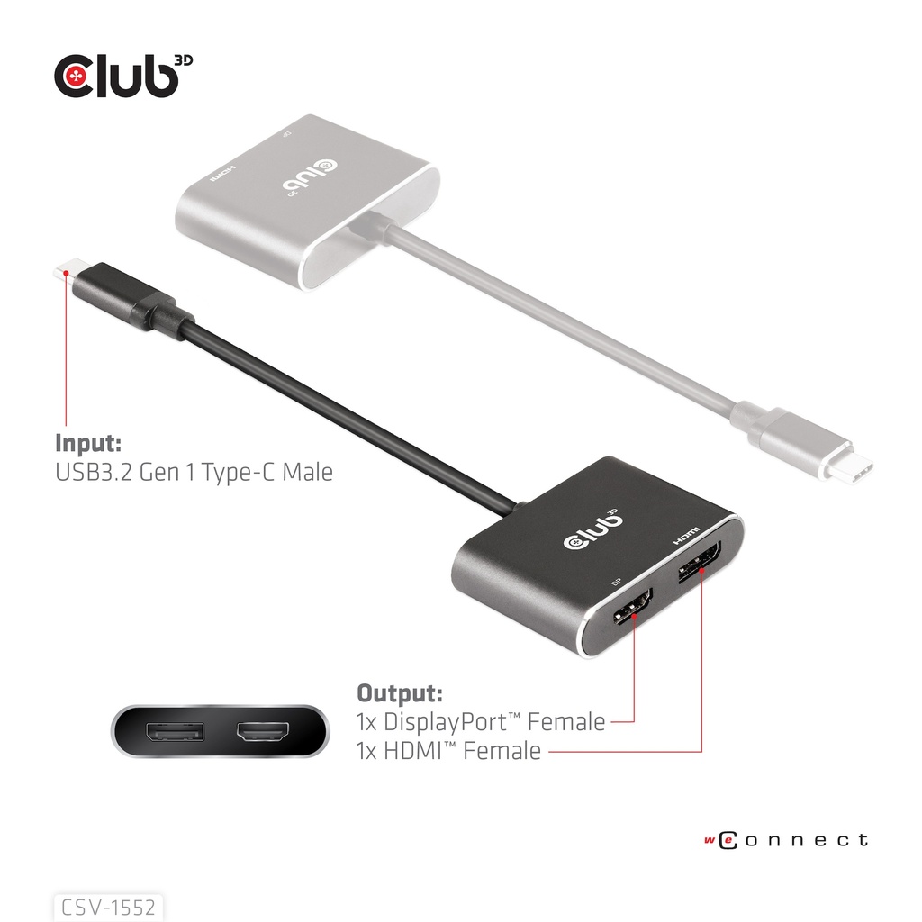 MST hub USB-C®(DP Alt-Mode) to DisplayPort™ + HDMI™ 4K60Hz M/F 