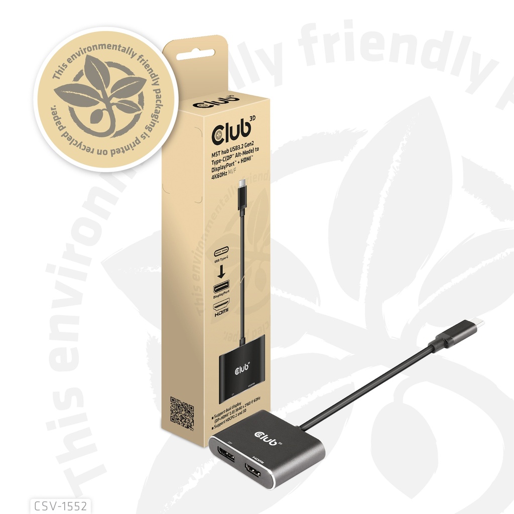 MST hub USB-C®(DP Alt-Mode) to DisplayPort™ + HDMI™ 4K60Hz M/F 