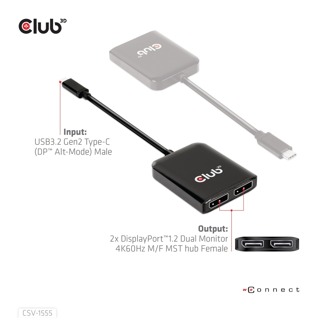 USB-C®(DP Alt-Mode) to DisplayPort™ Dual Monitor 4K60Hz M/F MST hub