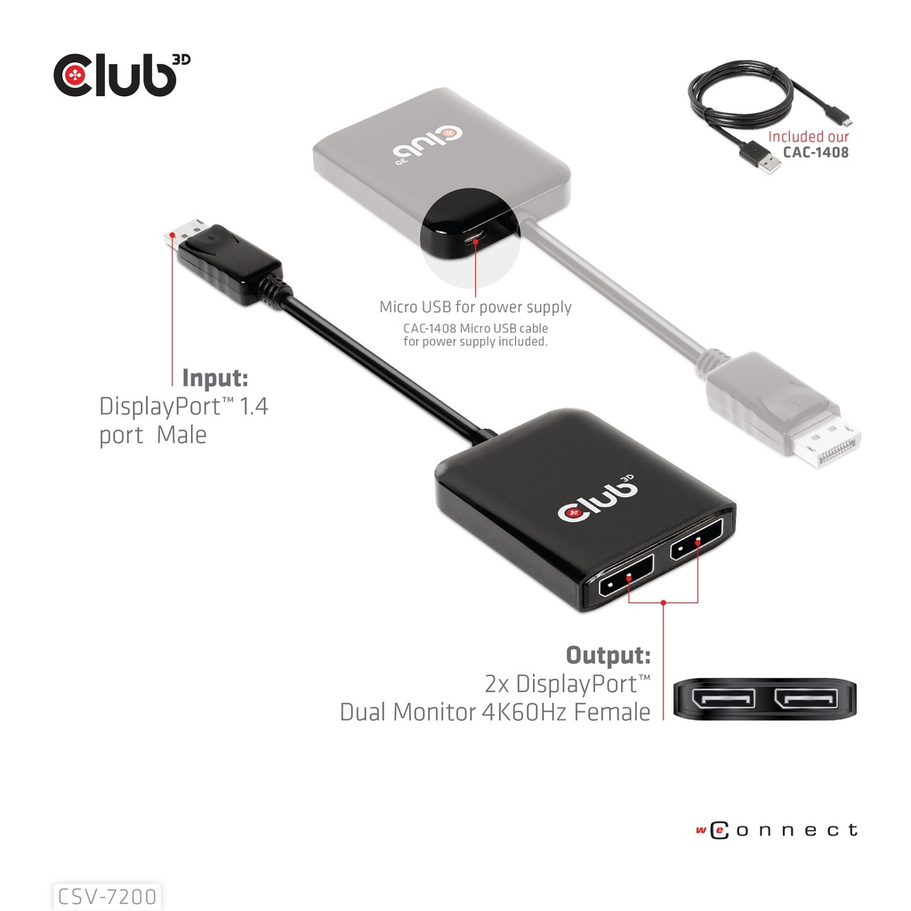 Multistream Transport (MST) Hub DisplayPort™ 1.4 to DisplayPort™ Dual Monitor 4K60Hz M/F