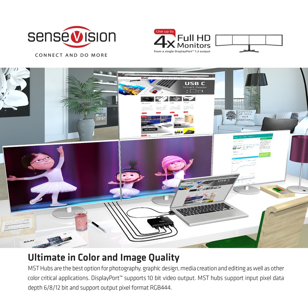 Multi Stream Transport Hub DisplayPort™ 1.2 Quad Monitor