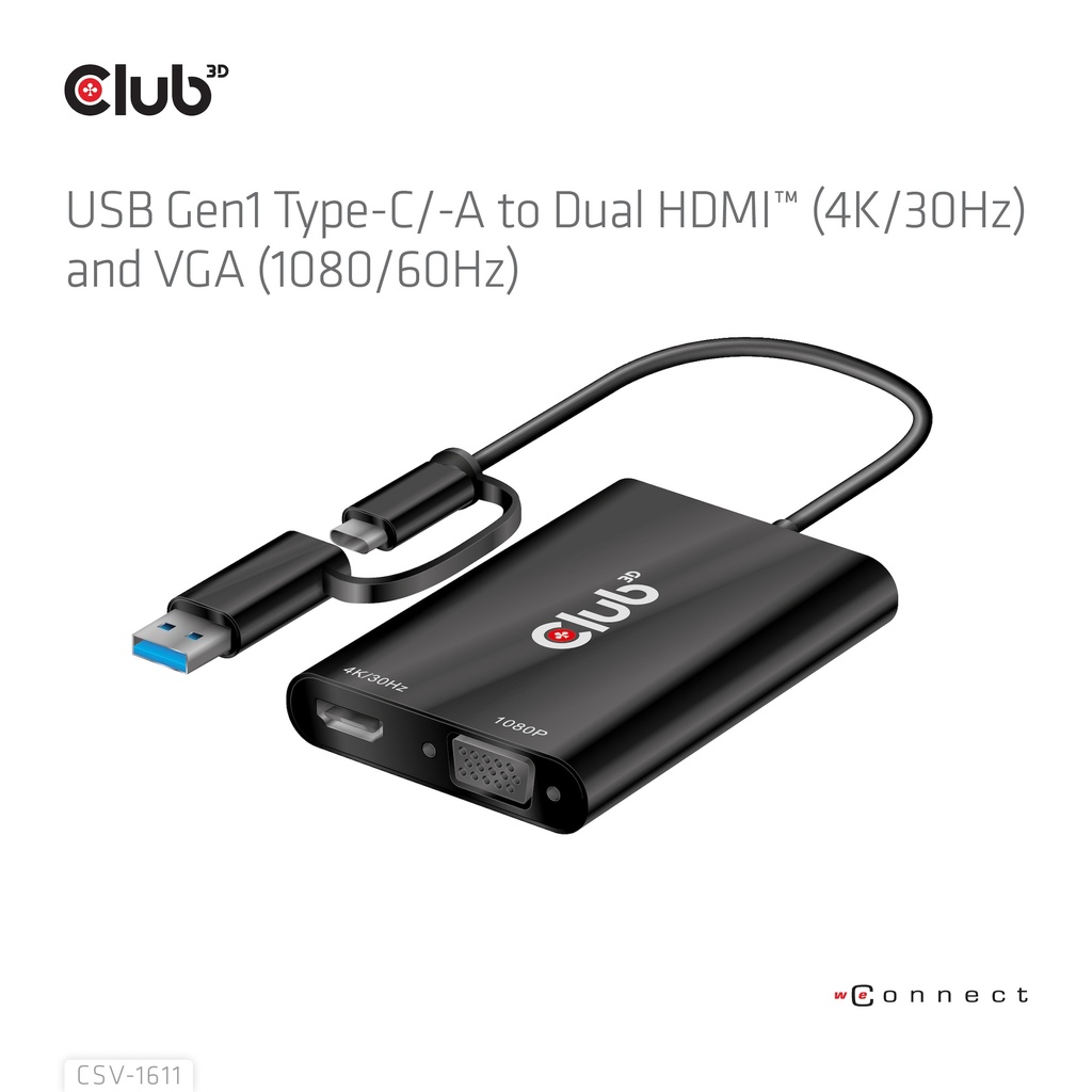 USB-C®/A 5Gbps to Dual HDMI™ (4K/30Hz) / VGA (1080/60Hz)