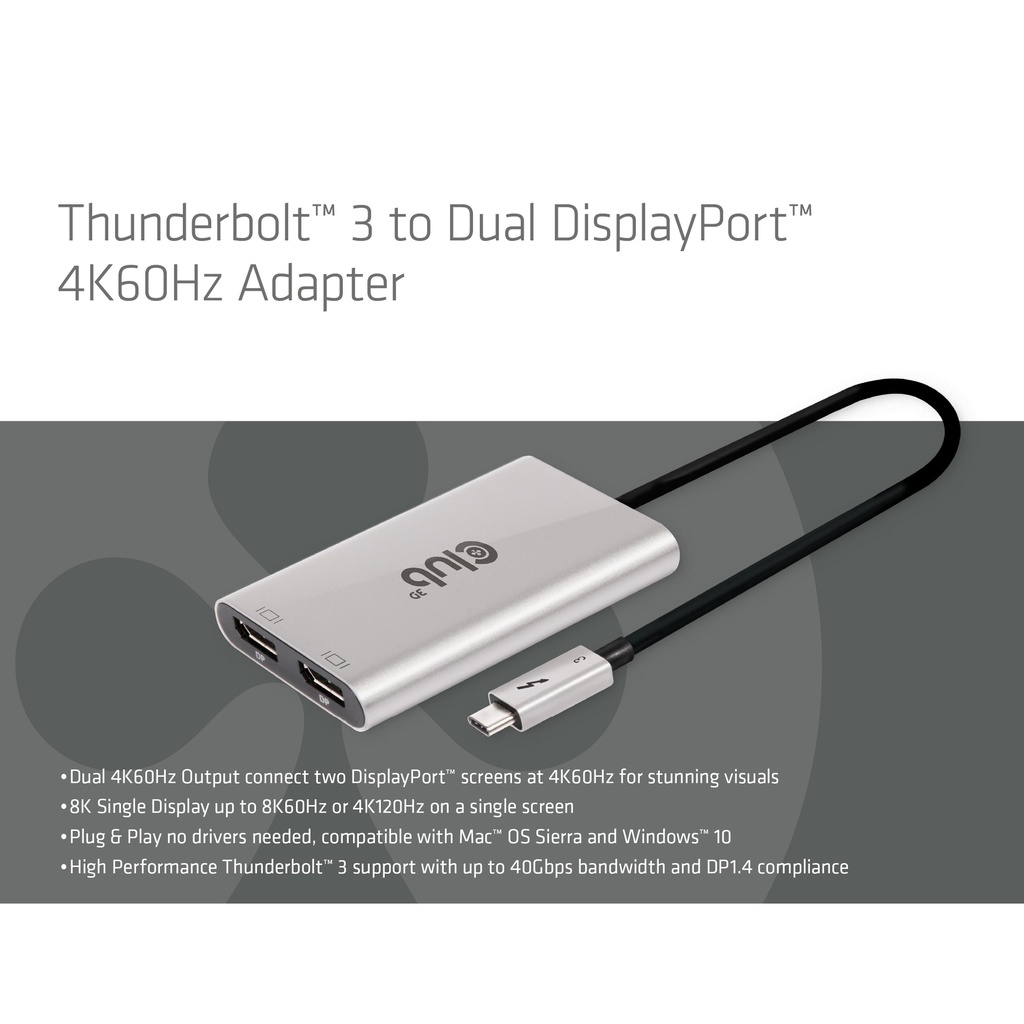 Thunderbolt™ 3 to DisplayPort™ Dual Monitor 4K60Hz M/F