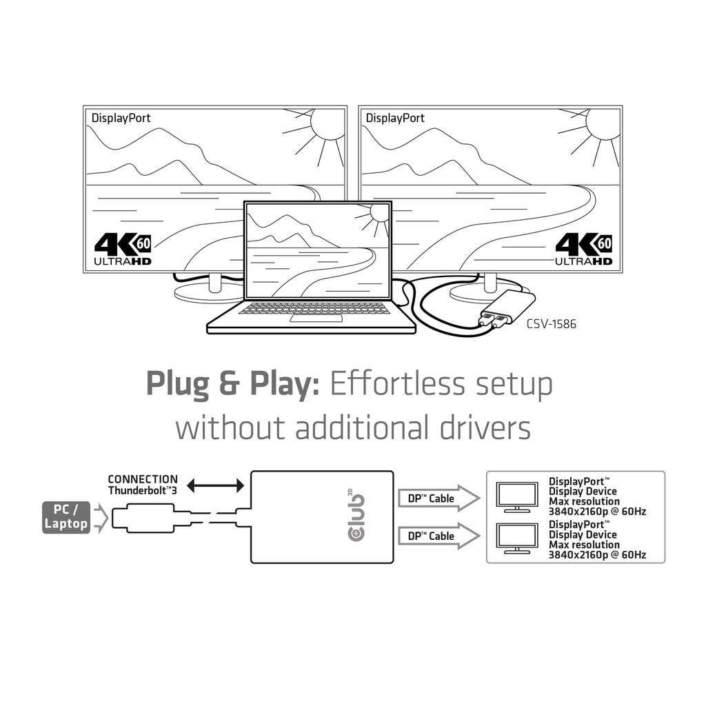 Thunderbolt™ 3 to DisplayPort™ Dual Monitor 4K60Hz M/F