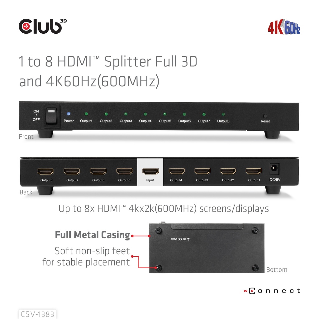 1 to 8 HDMI™ Splitter Full 3D and 4K60Hz(600MHz)