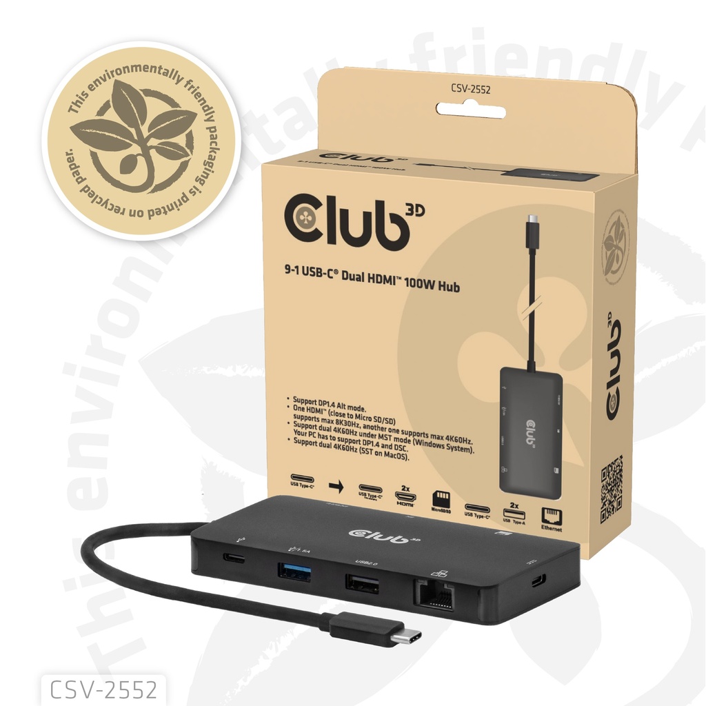 9-1 Dual HDMI™ USB-C® Hub PD3.0 100W