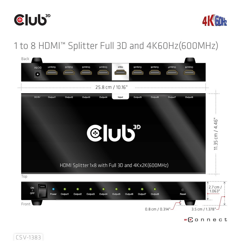 1 to 8 HDMI™ Splitter Full 3D and 4K60Hz(600MHz)
