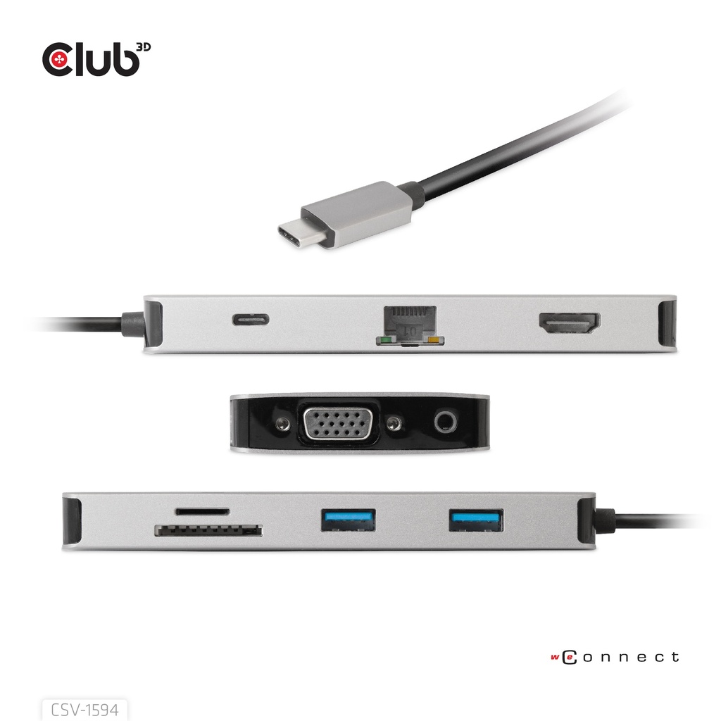 USB-C® 5Gbps  9-in-1 hub with HDMI™, VGA, 2x USB-A 5Gbps, RJ45, SD/Micro SD card slots and USB-C® Female port