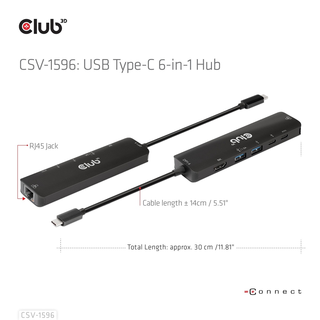 USB-C®5Gbps 6-in-1 Hub with HDMI™ 8K30Hz-4K120Hz, 2xUSB Type-A, RJ45 and 2xUSB-C®, Data and PD charging 100 watt