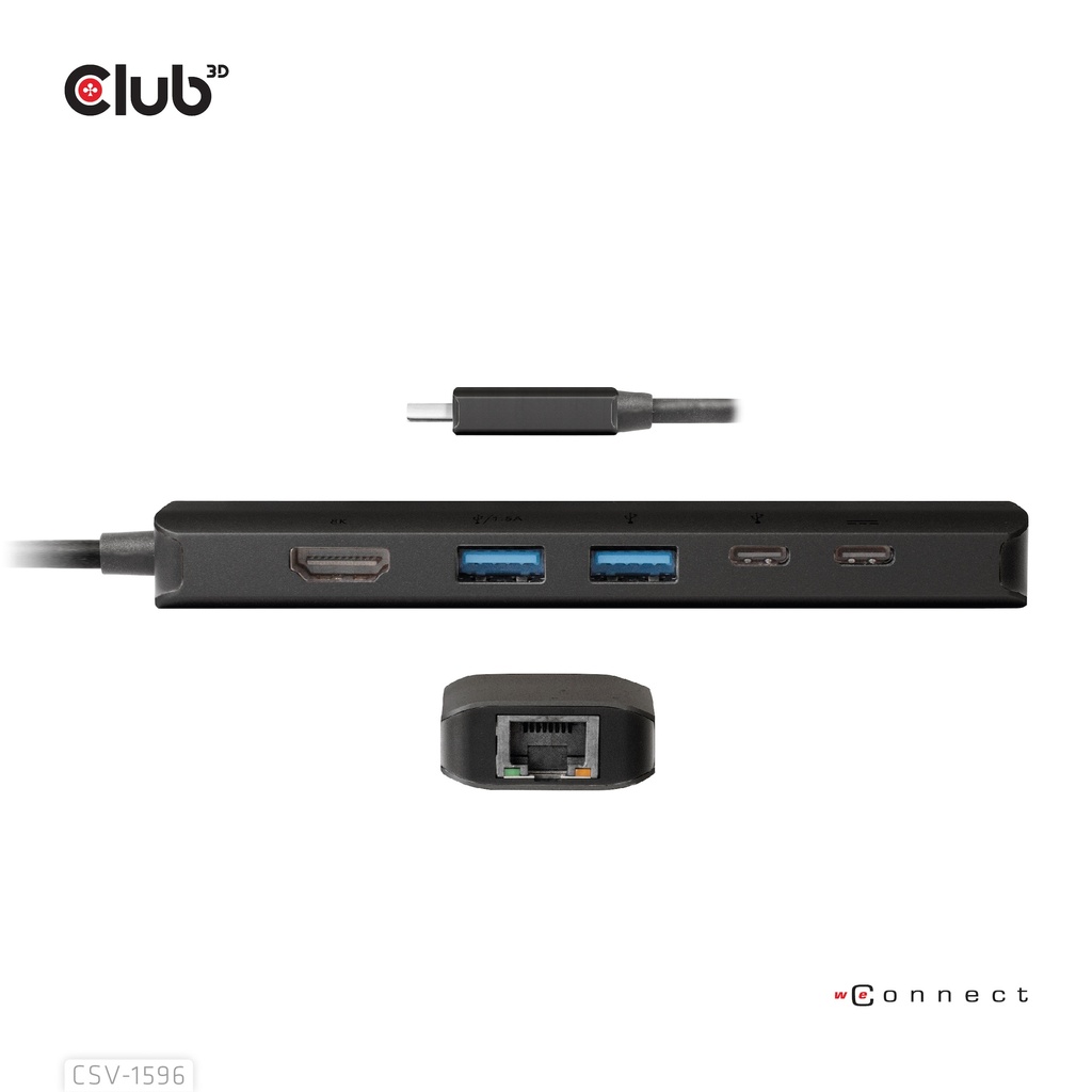 USB-C®5Gbps 6-in-1 Hub with HDMI™ 8K30Hz-4K120Hz, 2xUSB Type-A, RJ45 and 2xUSB-C®, Data and PD charging 100 watt